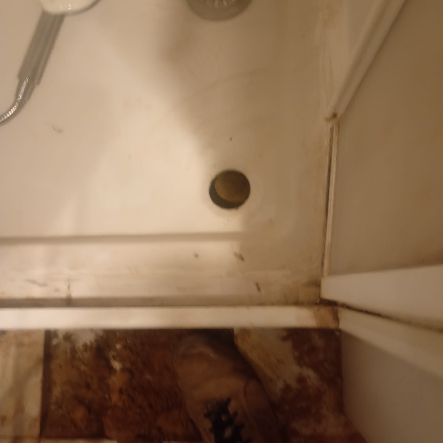 Antes: válvula del sifón de la ducha deteriorada con fugas